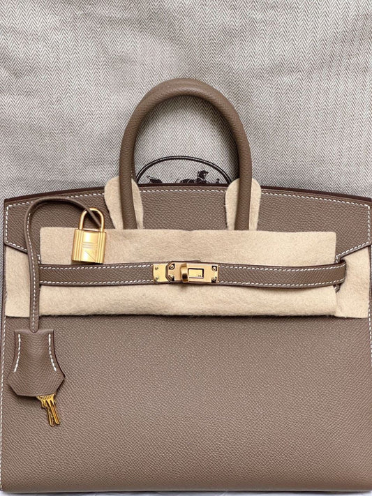 Hermes Birkin 25 Sellier Etoupe Epsom Gold Hardware
