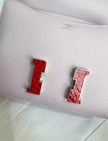 Hermes Constance mini touch Mauve Pale/ Red crocodile