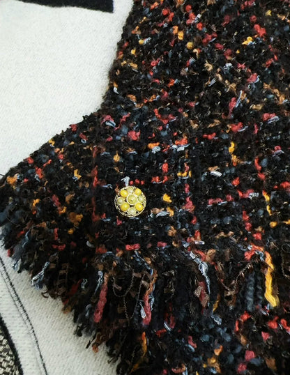 chanel 10A black tweed fringed jacket