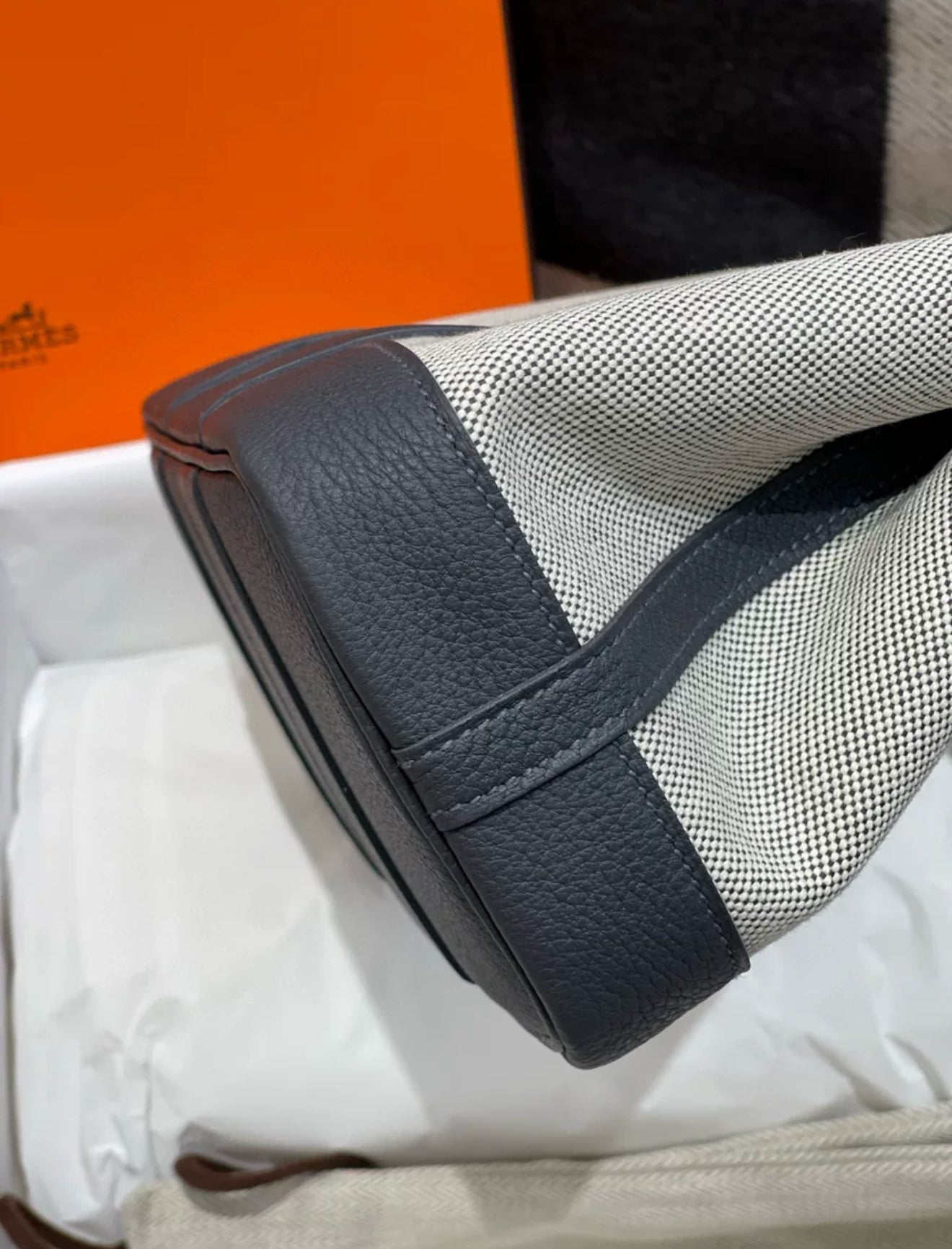 Hermès Neo Garden Party 23 Grey Cotton Canvas Palladium Hardware