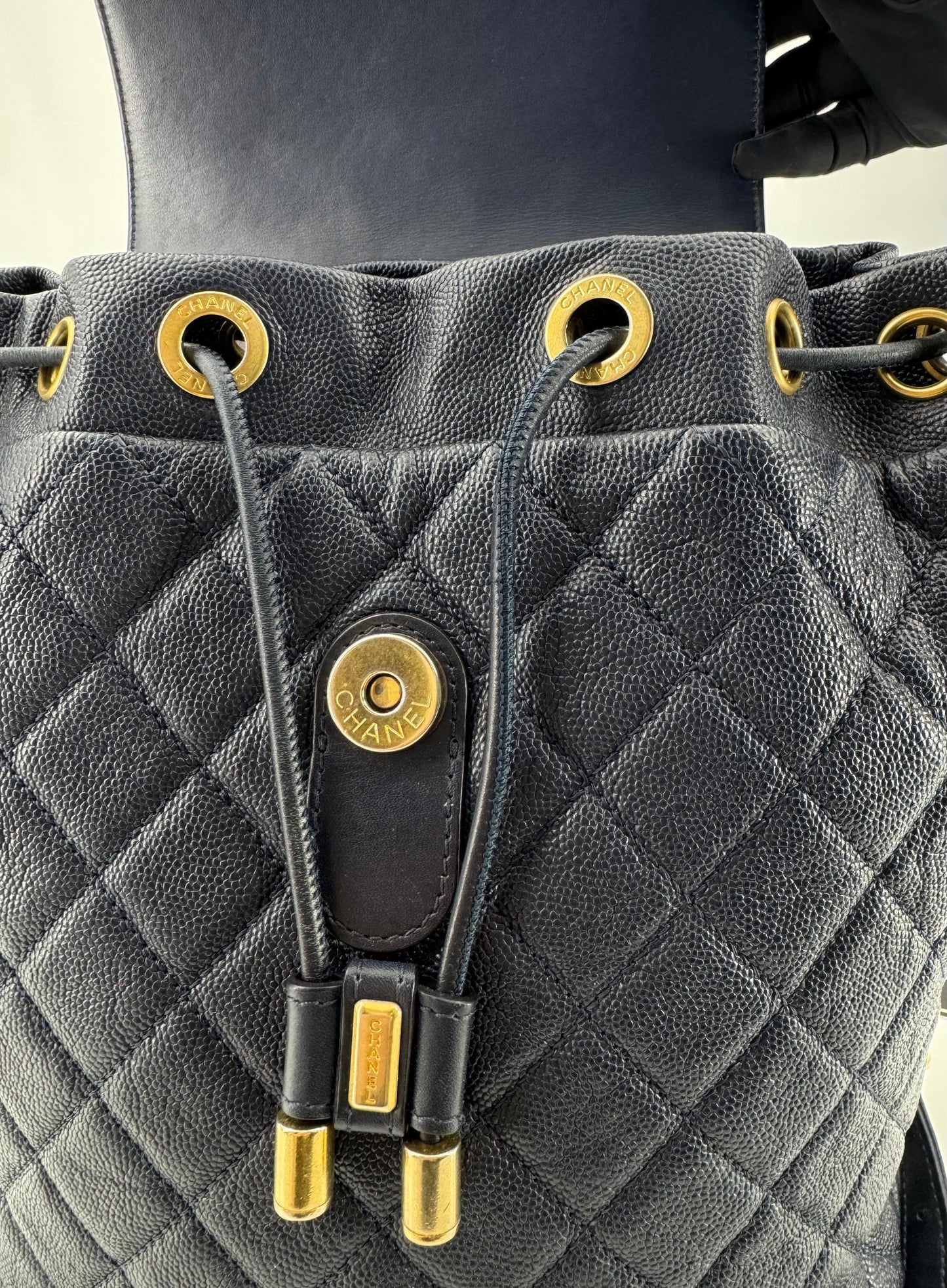 Chanel Dark Blue leather backpack with gold hardware