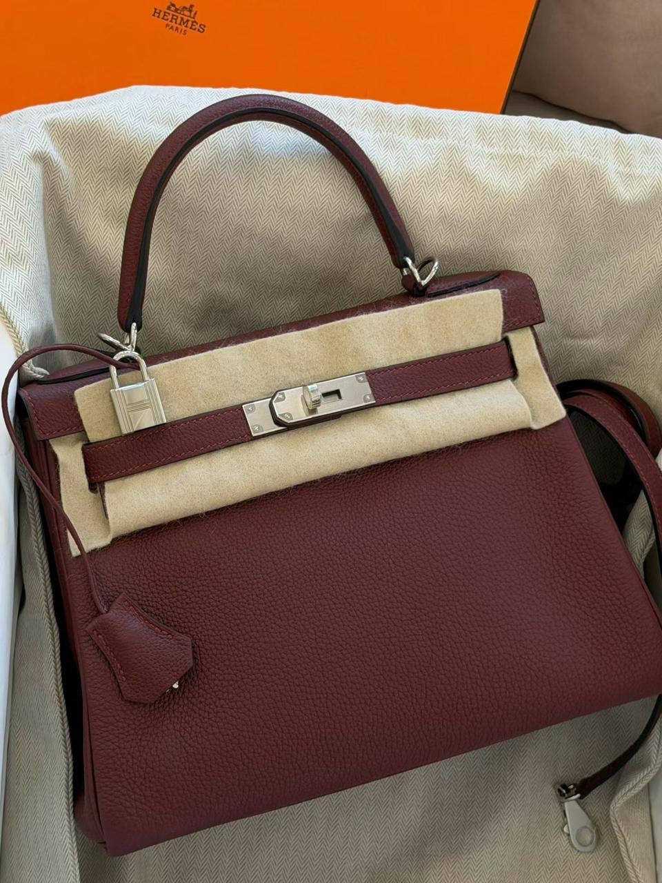 Hermes Kelly 28 Rouge H Togo Palladium hardware