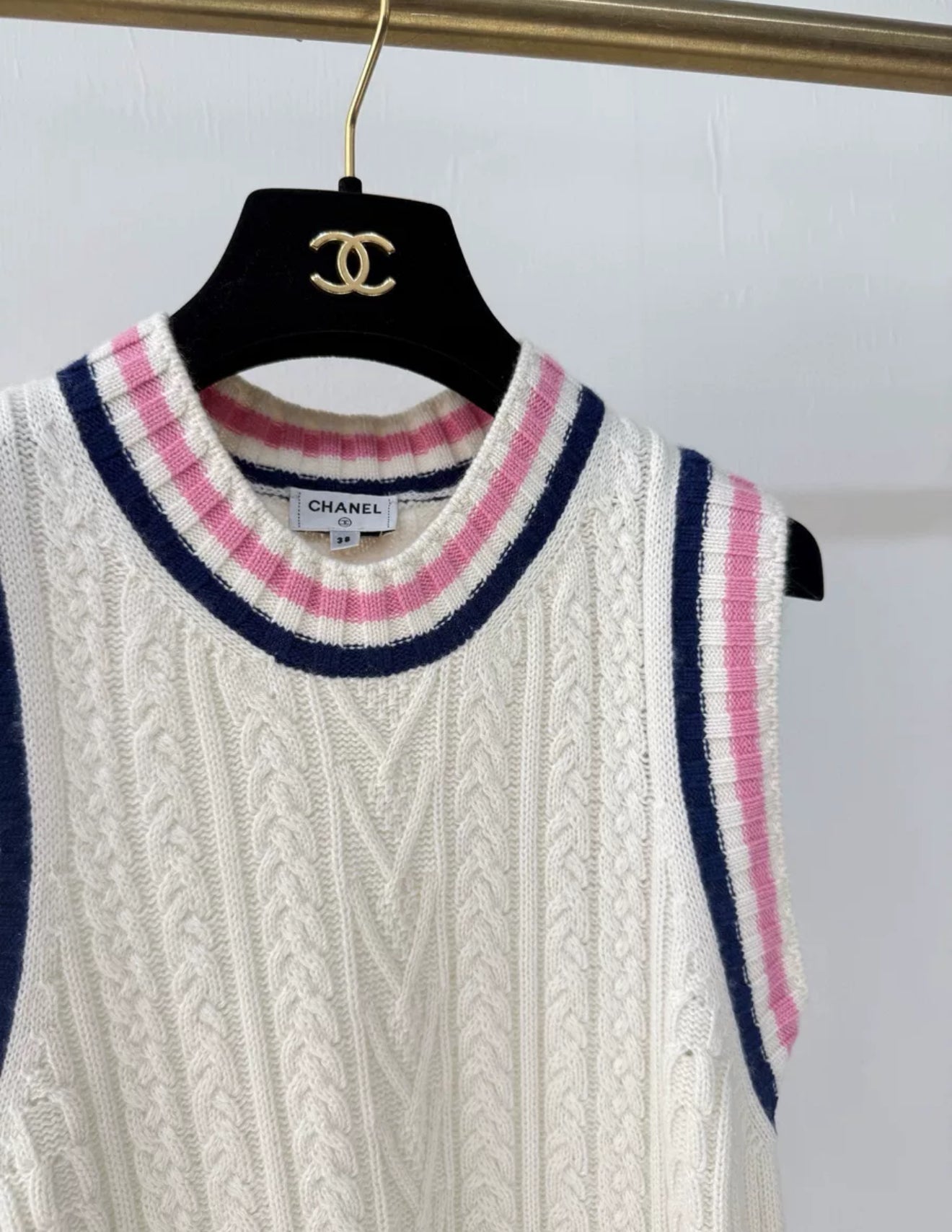 Chanel 23P ecru & pink knit dress
