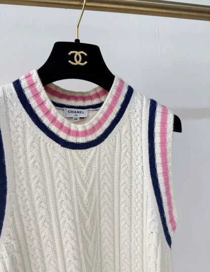 Chanel 23P ecru & pink knit dress