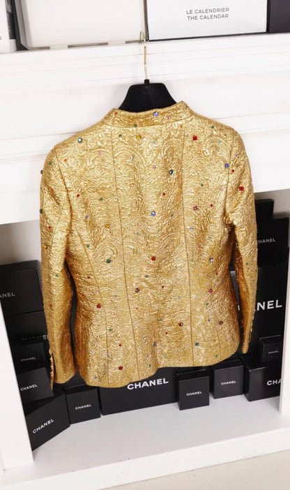 Chanel 1996 Runway gold Jacket with Colorful Gemstone and Glass Buttons