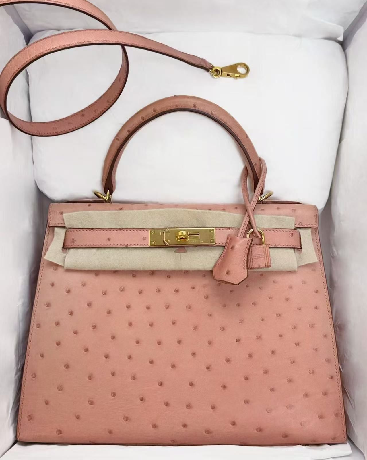 Hermes Kelly 28 Terre cutie ostrich gold hardware