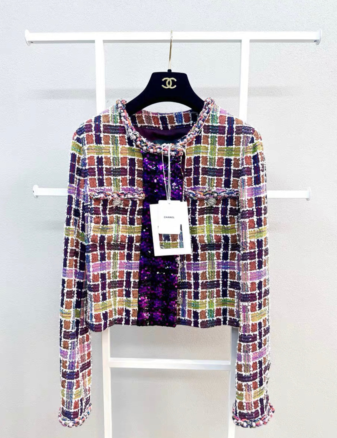 Chanel 23A purple sequin tweed jacket