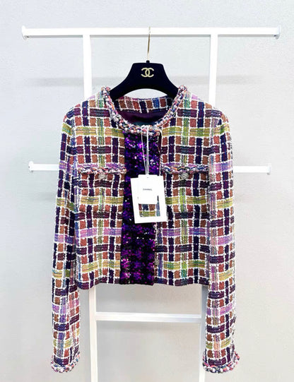 Chanel 23A purple sequin tweed jacket