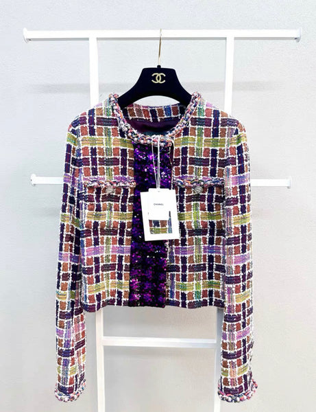 Chanel 23A purple sequin tweed jacket – Wararni.com