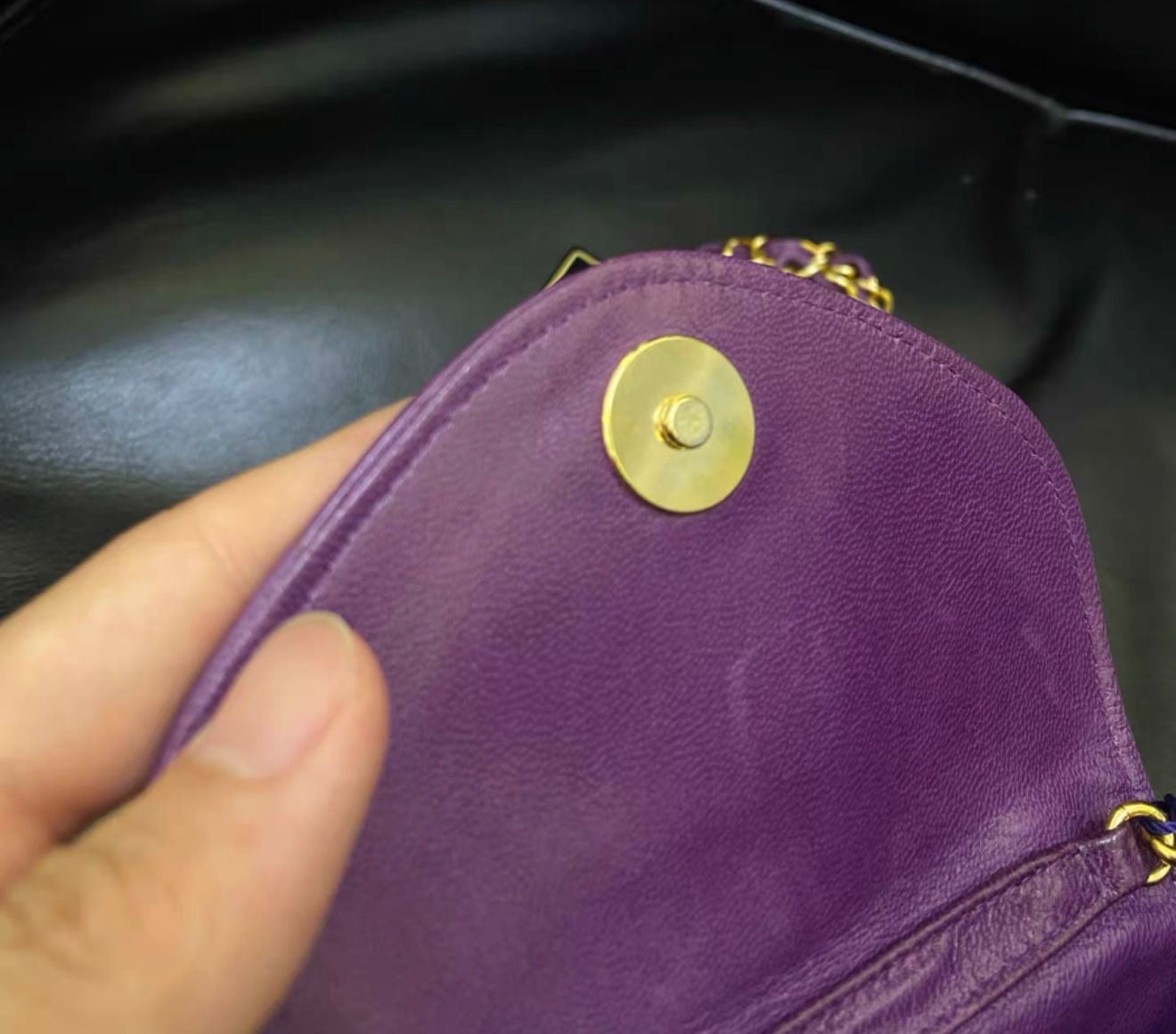 Chanel Vintage Flap Bag in Purple Satin and Gold Hardware
