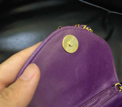 Chanel Vintage Flap Bag in Purple Satin and Gold Hardware