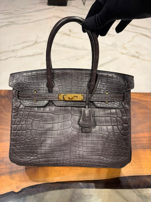 Hermes Birkin 30 Graphite Matte Crocodile Leather gold hardware