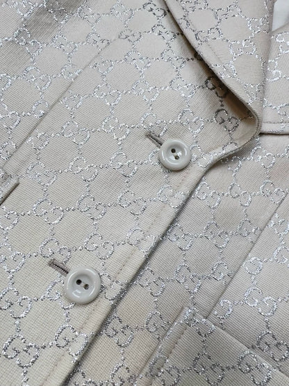 Gucci off-white all-logo silver-threaded suit jacket