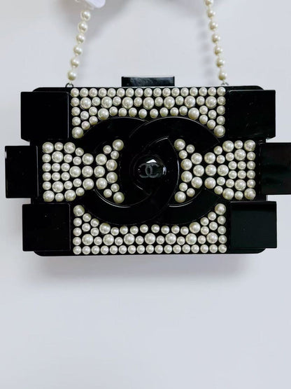 Chanel Runway White Pearl and Black Lego Clutch