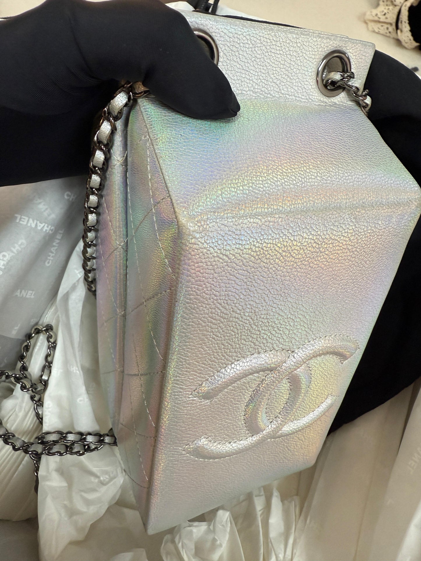 Chanel Iridescent Silver Lait de Coco Milk Carton Bag