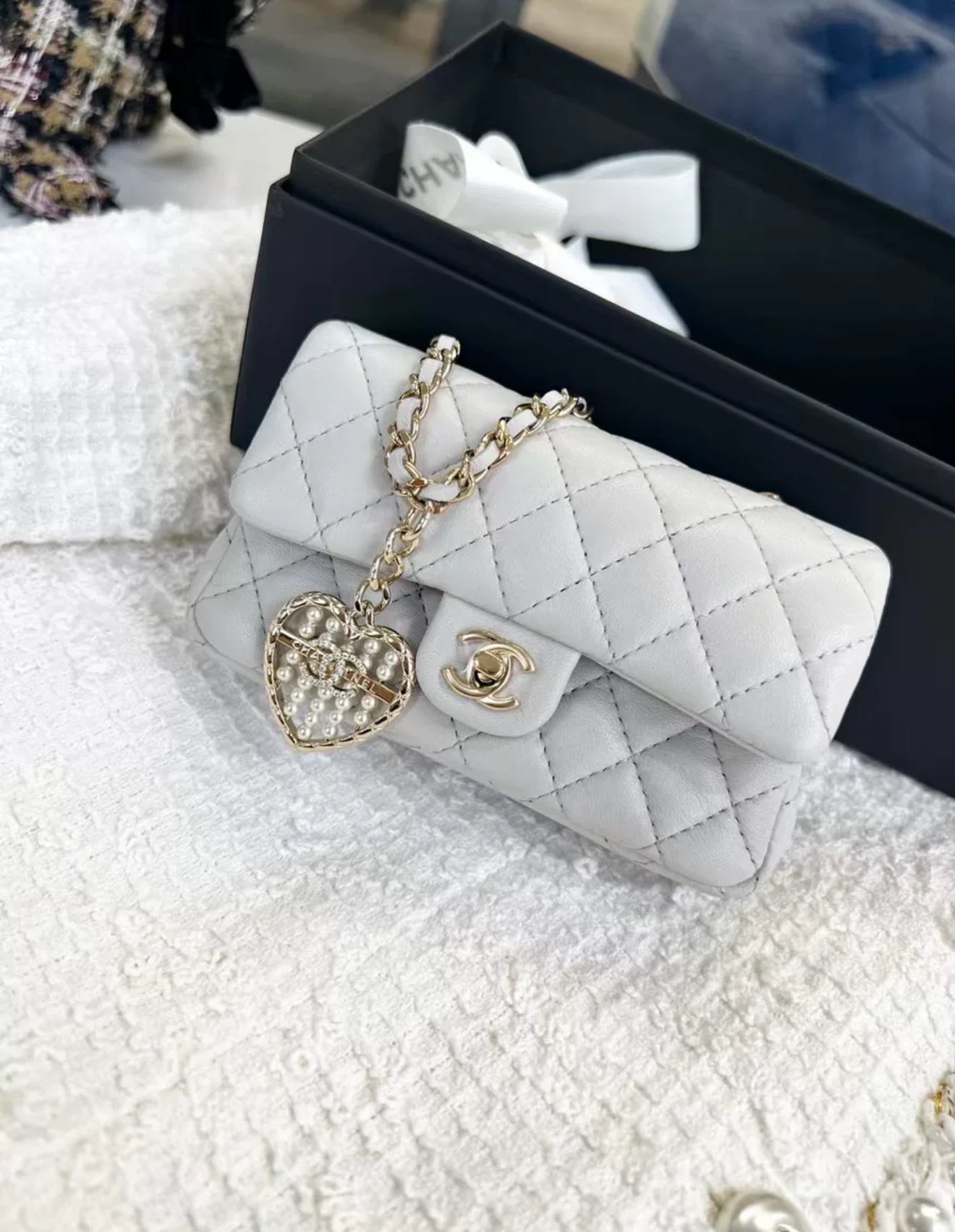 Chanel 25A CLASSIC MINI BAG WITH HOOK Gray Calfskin & light Gold