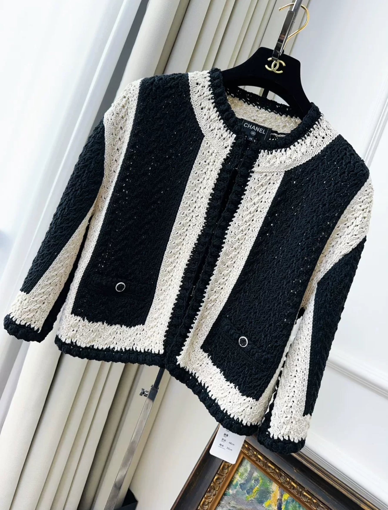 Chanel 22C Black and White Cardigan