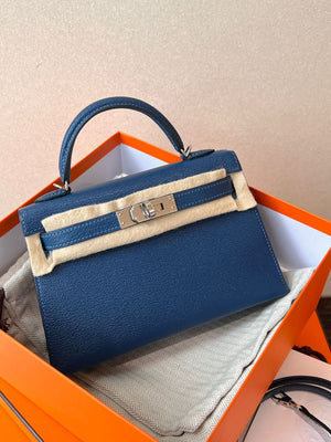 Hermes Mini Kelly 20 Deep Blue Chevre Palladium Hardware
