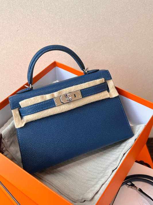 Hermes Mini Kelly 20 Deep Blue Chevre Palladium Hardware