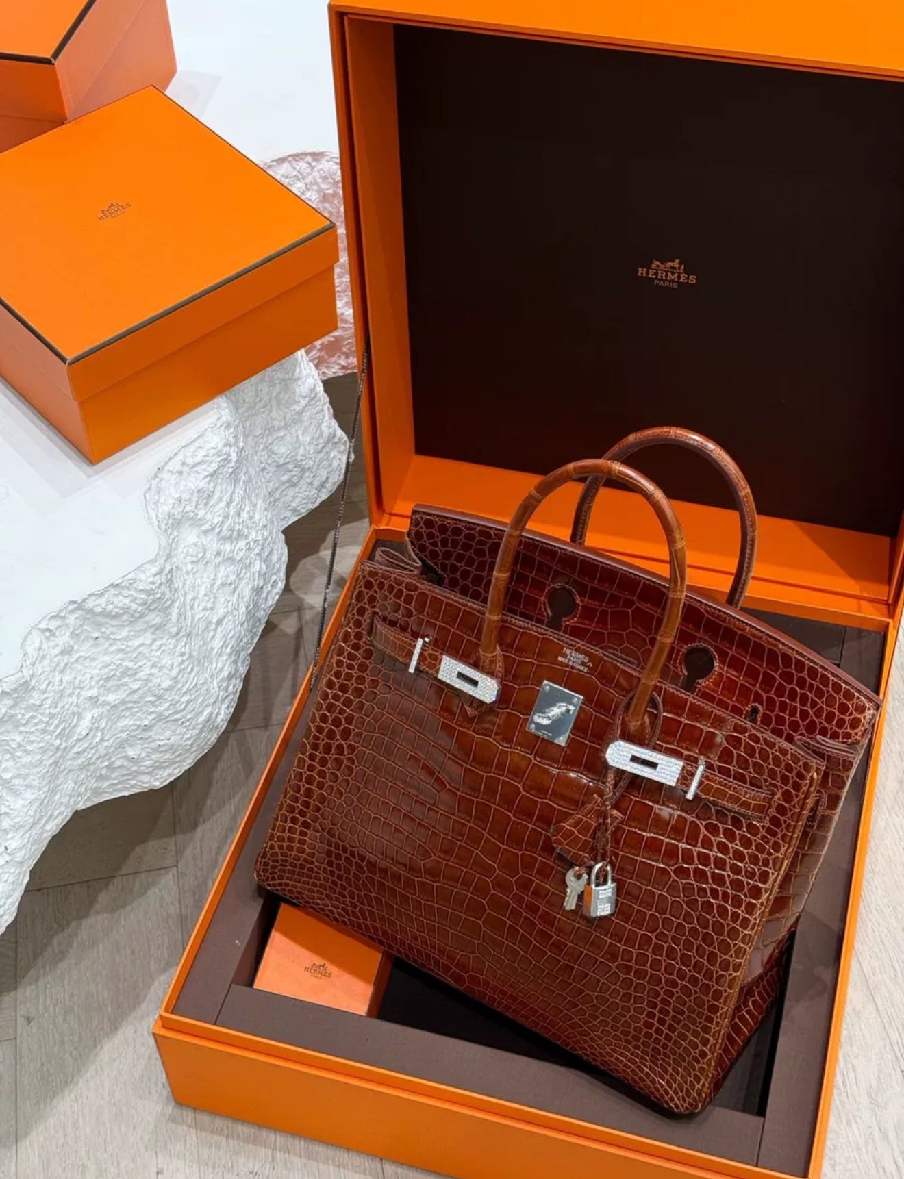 Hermes Birkin 35 Miel Honey Brown Shinny Crocodile Leather with