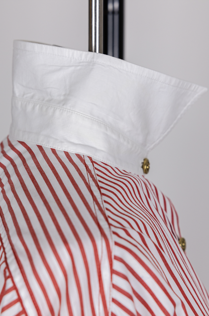 Chanel 1990s Vintage Red Striped Embroidered Logo Button-Down Shirt