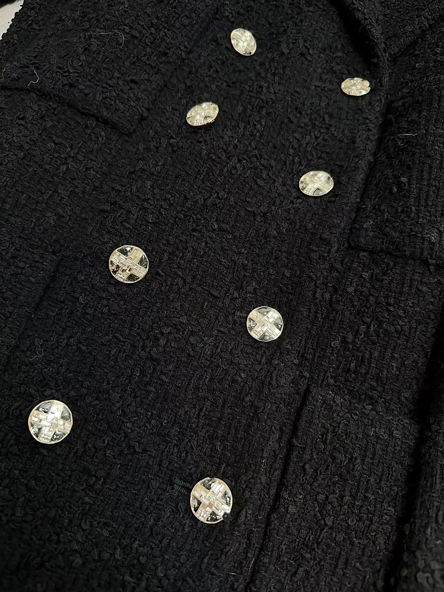 Chanel 23S black tweed crystal button jacket