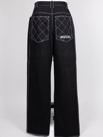 Chanel 1994 Spring/Summer Vintage Black Denim Logo Jeans