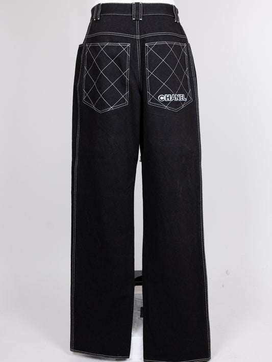 Chanel 1994 Spring/Summer Vintage Black Denim Logo Jeans