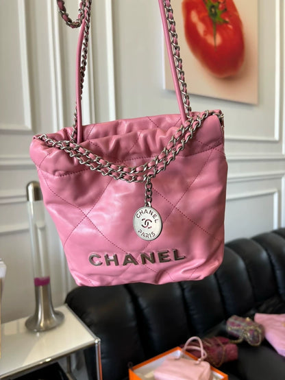 Chanel 23a Pink with Silver Lettering 22 Bag