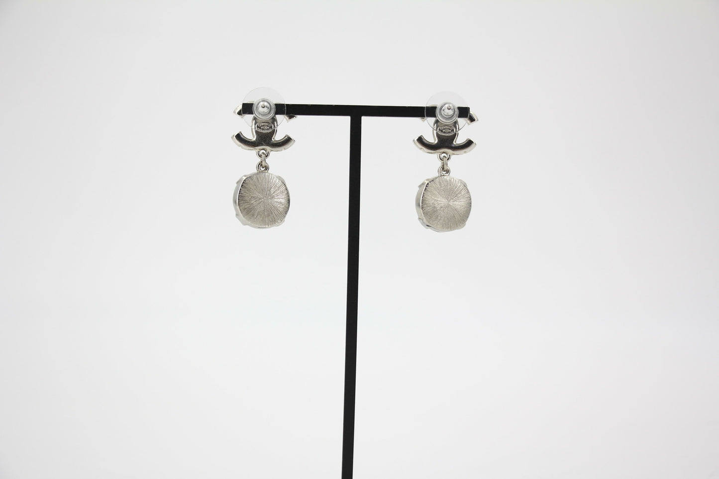 Chanel 17K Rhinestone Semi-transparent Round Pendant CC Stud Earrings