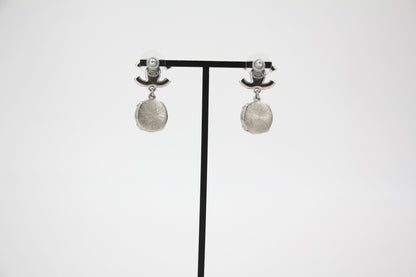 Chanel 17K Rhinestone Semi-transparent Round Pendant CC Stud Earrings