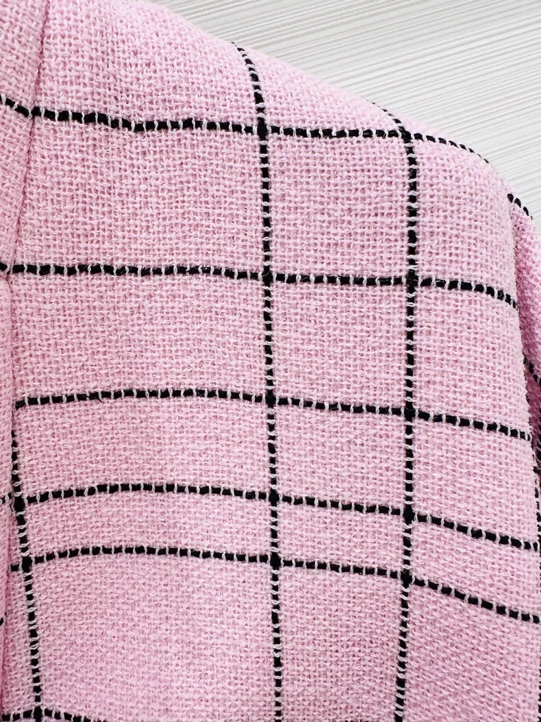 Chanel 24S pink black plaid bathrobe-style belted jacket