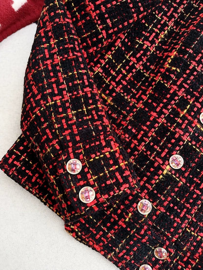 Chanel 22a jacket in red and black checkered tweed