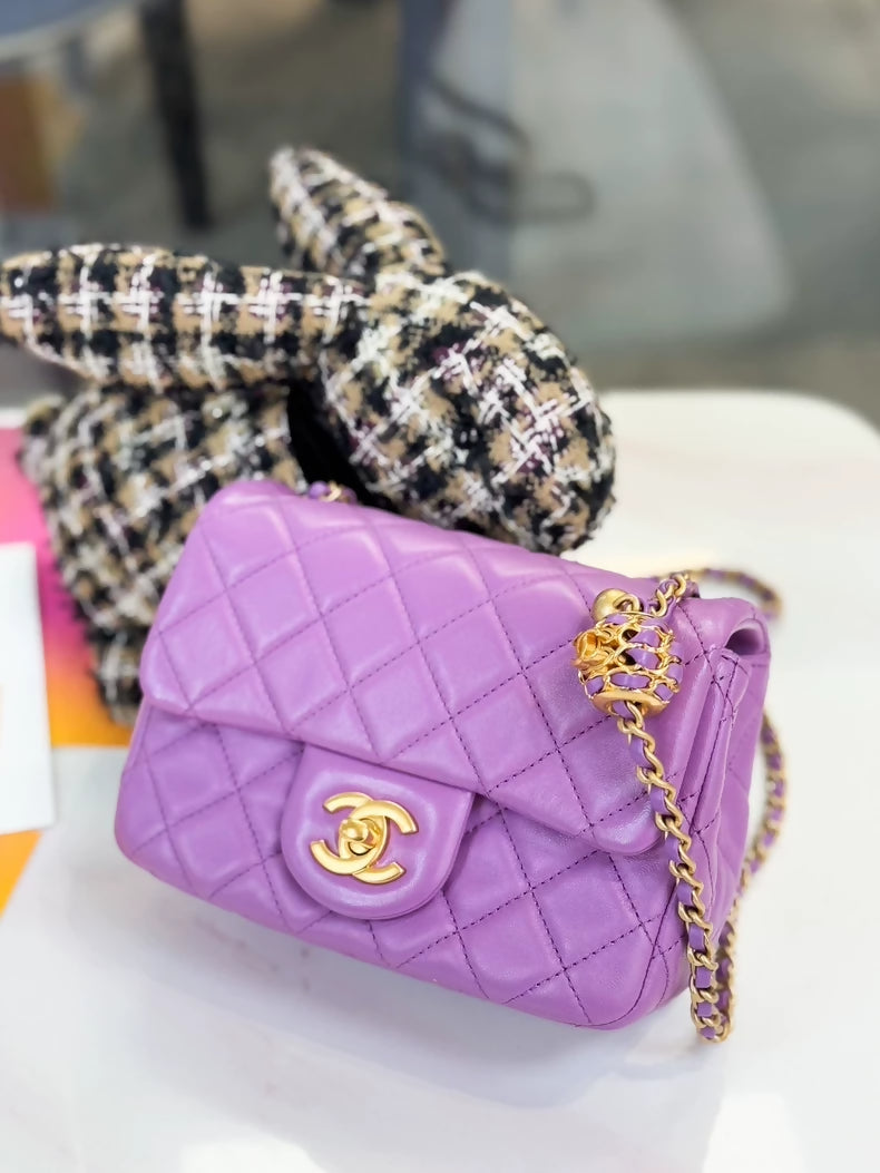 Chanel 22s purple gold ball mini square bag,