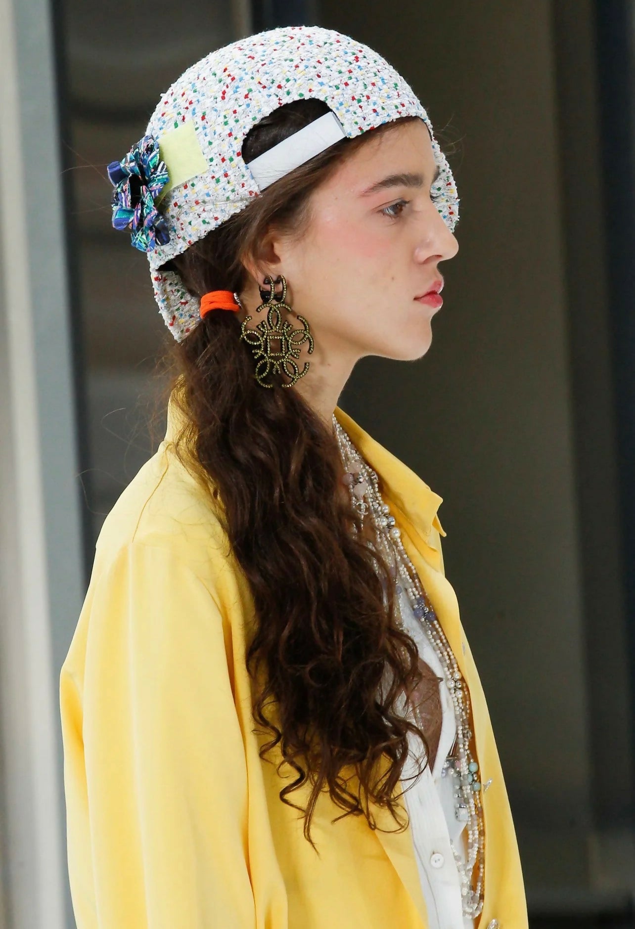 Chanel 17S Runway Yellow Crystal Oversized CC Clip On Statement Earrings