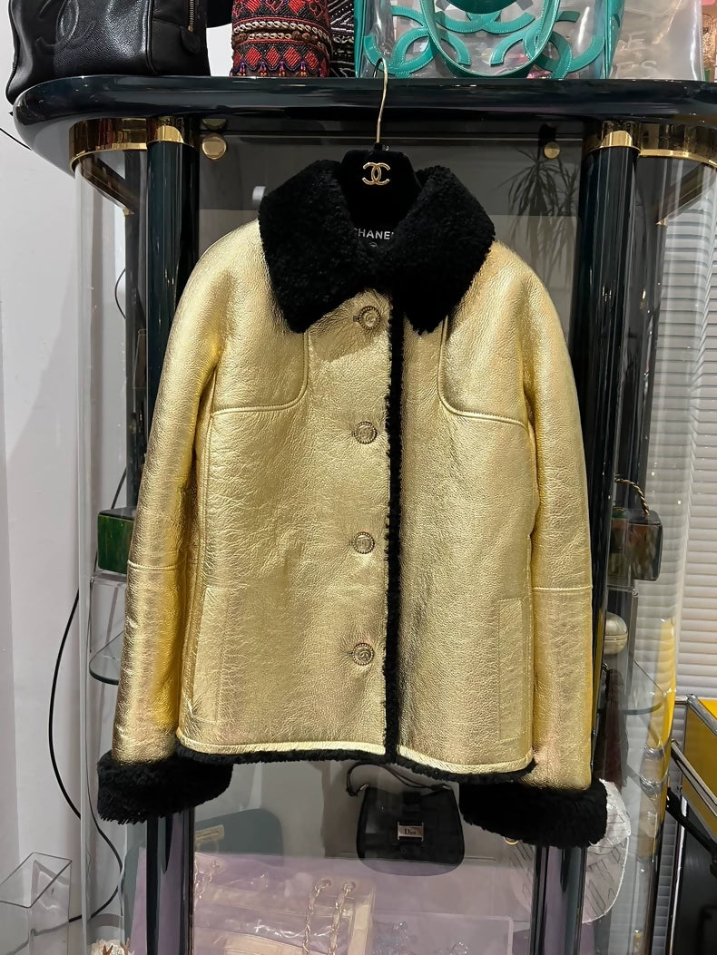 Chanel 22B Black and gold shearling coat