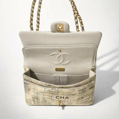 CHANEL 15S GRAFFITI NEWSPAPER CLASSIC MEDIUM DOUBLE FLAP BAG