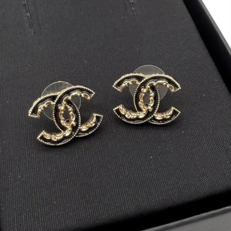Chanel enamel double C stud earrings