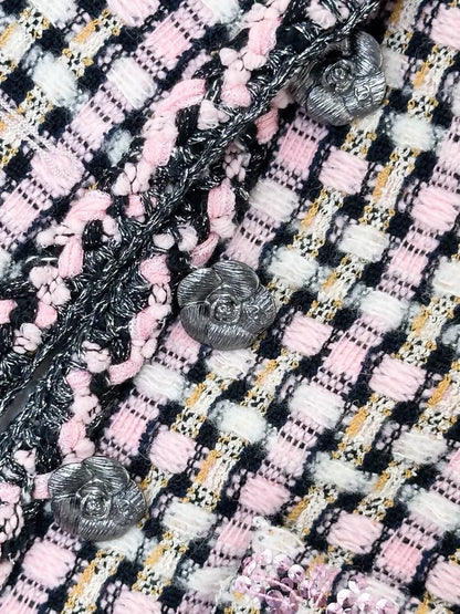 Chanel 23K pink/black/white tweed jacket