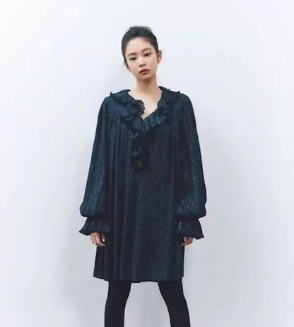 Chanel 20S navy blue pleated dress
