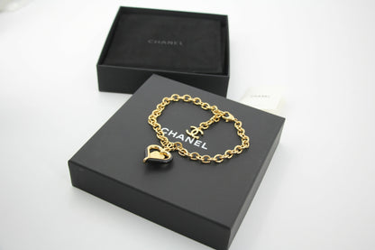 Chanel B23C Metal Black and Pink Heart-Shaped Pendant Gold Chain Necklace