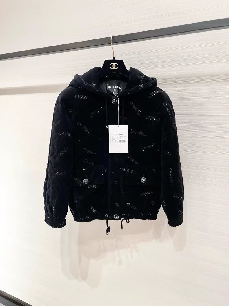 Chanel 22N black velvet sequined cotton jacket