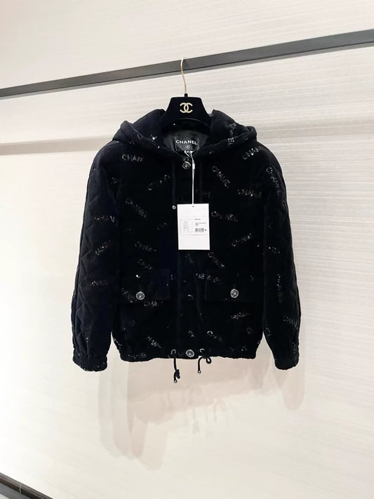 Chanel 22N black velvet sequined cotton jacket