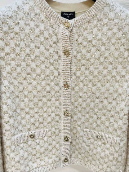 Chanel 23B beige cardigan & skirt set