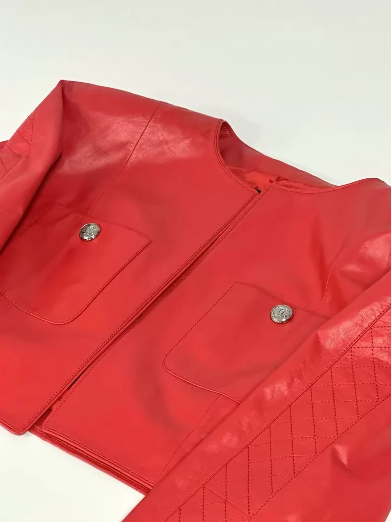 Chanel 23C red lambskin leather jacket