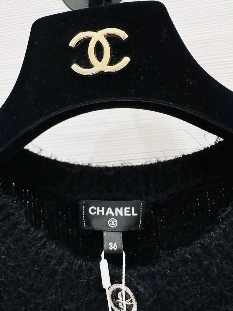 Chanel 25S black feather cardigan