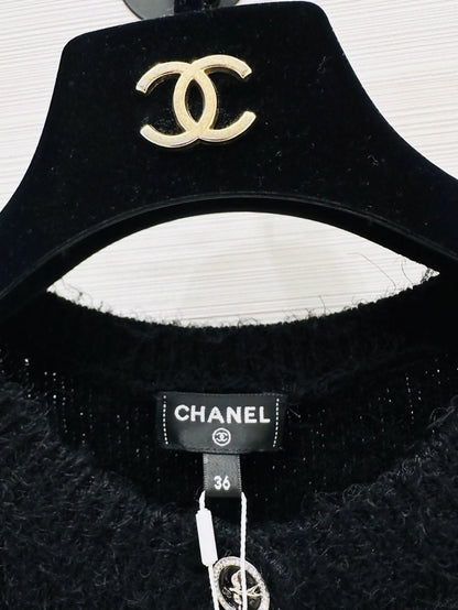 Chanel 25S black feather cardigan