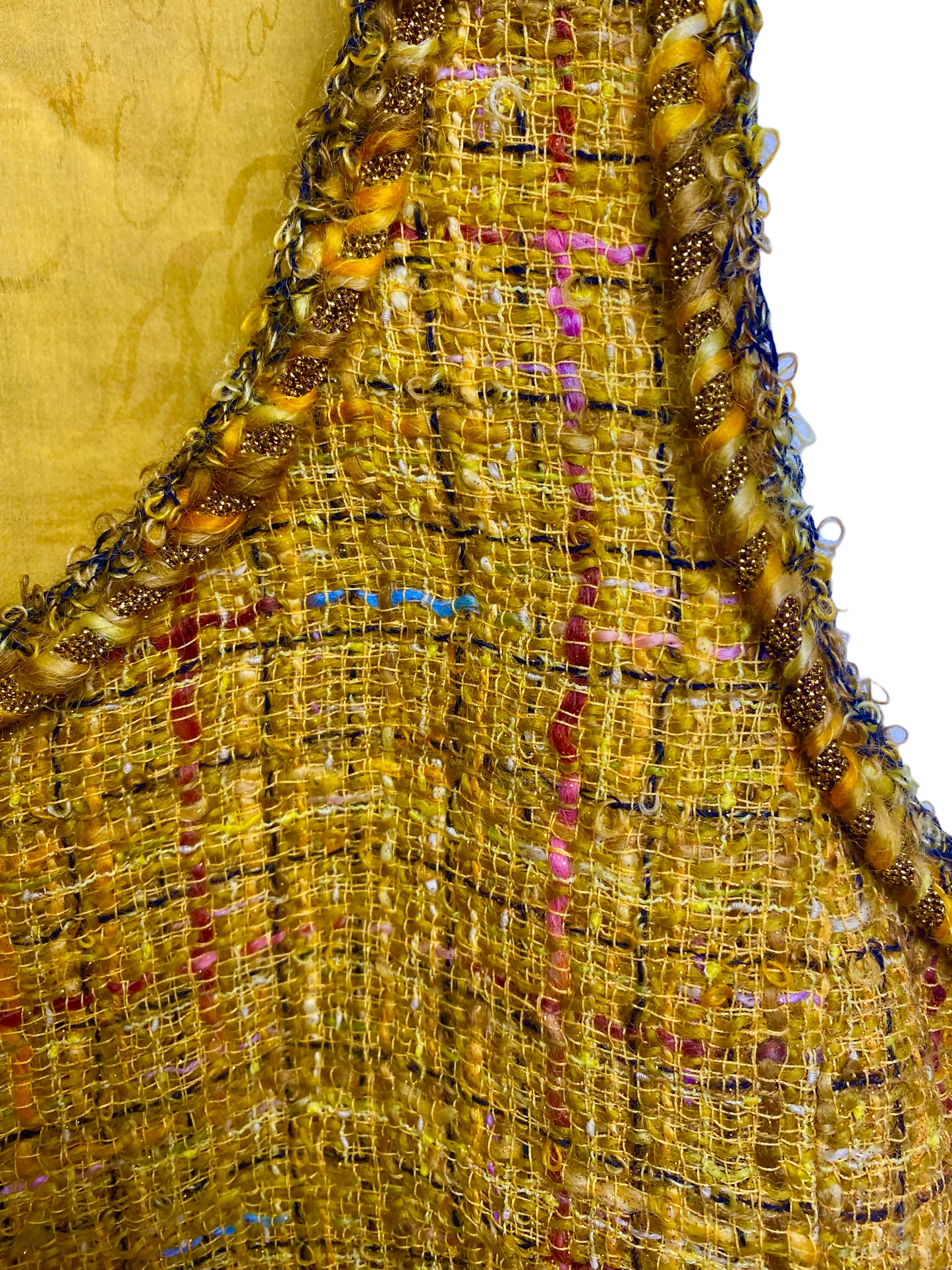 Chanel Iconic 11C Saint-Tropez Yellow Multicolor Tweed Gripoix Waistcoat Vest FR 40