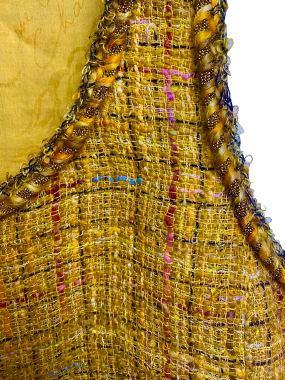 Chanel Iconic 11C Saint-Tropez Yellow Multicolor Tweed Gripoix Waistcoat Vest FR 40