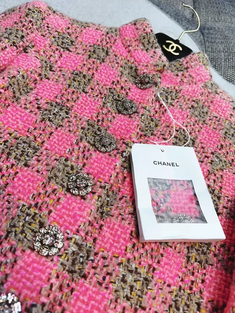 Chanel 22K pink and khaki tweed jacket